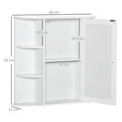 Kozy Wall Mounted Bathroom Cabinet with Mirror Single Door Storage Organizer 2-tier Inner Shelves White