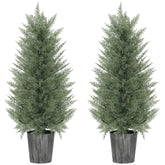 Kozy - 90cm Artificial Cypress Trees Set of 2, UV Resistant Artificial Plants with Decorative Pot, Fake Plants for Indoor Outdoor Decor, Green