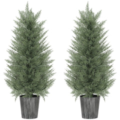 Kozy - 90cm Artificial Cypress Trees Set of 2, UV Resistant Artificial Plants with Decorative Pot, Fake Plants for Indoor Outdoor Decor, Green