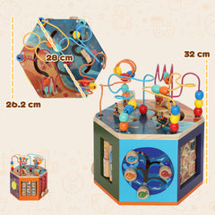 Kozy Wooden Activity Cube, Baby Toys with Bead Maze, Pattern Sorter for Toddlers Boys and Girls 18+ Months