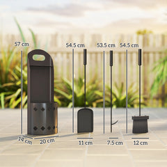 Kozy - 4 Pieces Fireplace Companion Set, Metal Fireplace Accessories Fireside Companion Set with Broom, Shovel, Poker, Bucket, Black