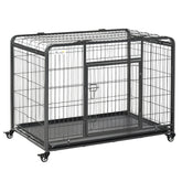 PawHut Heavy Duty Dog Crates Foldable Indoor Dog Kennel & Dog Cage Pet Playpen w/ Double Doors Removable Tray Lockable Wheels Openable Top | Aosom UK