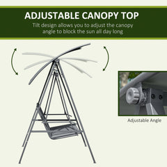 Kozy 2 Seater Garden Swing Seat Swing Chair, Outdoor Canopy Swing Bench with Adjustable Shade, Metal Frame and Texteline Seat, Dark Grey