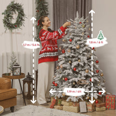 Kozy - 6 ft Artificial Flocked Christmas Tree with 1182 Branches, Hinged Xmas Tree with Foldable Metal Stand, Easy Assembly for Home Office Decor