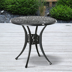 Kozy 78 cm Round Garden Dining Table with Parasol Hole Antique Cast Aluminium Outdoor Table Only, Black