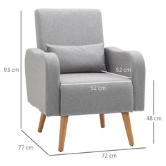 HOMCOM Accent Chair, Linen-Touch Armchair, Upholstered Leisure Lounge Sofa, Club Chair with Wooden Frame, Grey | Aosom UK