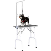 Kozy 32" Foldable Dog Grooming Table Pet Drying Beauty Table Adjustable Fixed Arm Rubber Top, Black
