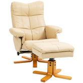 Kozy PU Leather Swivel Recliner Chair with Footstool, Wooden Base and Storage for Living Room, Beige