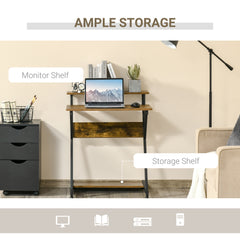 Kozy Industrial Computer Desk with Monitor Stand, 70 x 60cm Compact Desk for Small Spaces, Home Office Desk, Rustic Brown