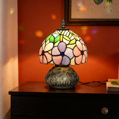 Kozy Tiffany-Style Table Lamp with Sculpted Dragonfly Base, Handcrafted Antique Stained Glass Bedside Lamp for Living Room and Bedroom, E27 Socket, Pink