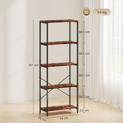 Kozy 5-Tier Bookshelf, Industrial Bookcase with Metal Frame - Rustic Brown and Black