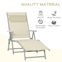 Kozy Steel Fabric Sun Lounger Outdoor Folding Chaise Lounge Chair Recliner with Portable Design & 7 Adjustable Backrest Positions - Beige