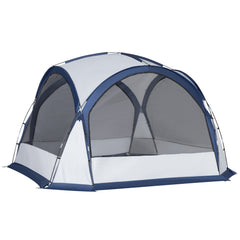 Kozy Dome Tent for 6-8 Person, Camping Tent with 4 Zipped Mesh Doors, Removable Oxford Cloth, Lamp Hook, Portable Carry Bag, White and Blue