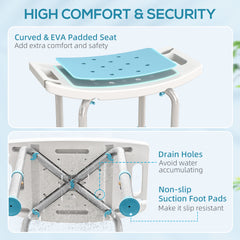 Kozy - Shower Chair, Adjustable Height Shower Stool with Aluminium Frame and Non-Slip Feet, Bathtub Stool Seat for Elderly Disabled Handicap, Turquoise