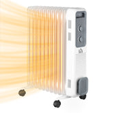 Kozy 2500W Oil Filled Radiator, 11 Fin, Portable Electric Heater with 3 Heat Settings, Safety Cut-Off and Wheels, White