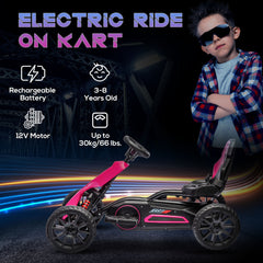 HOMCOM 12V Electric Go Kart for Kids, Ride-On Racing Go Kart w/ Forward Reversing, Rechargeable Battery, 2 Speeds, for Kids Aged 3-8, Pink