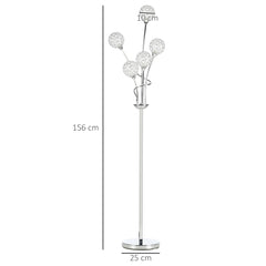 HOMCOM Crystal Floor Standing Lamp with 5-Light , Floor Lights for Living Room & Bedroom, Modern Silver Design, Silver | Aosom UK