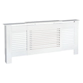 Kozy MDF Extendable Radiator Cover Cabinet Shelving Home Office Slatted Design White 139-208.5L x 20.5W x 82.5H cm