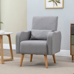 HOMCOM Accent Chair, Linen-Touch Armchair, Upholstered Leisure Lounge Sofa, Club Chair with Wooden Frame, Grey | Aosom UK