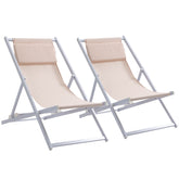 Kozy Set of 2 Folding Garden Beach Aluminium Frame Deck Chairs Deckchairs Seaside Folding Garden Patio Lounger, Beige