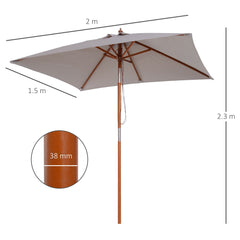 Outsunny Waterproof 2m x 1.5m Patio Garden Parasol Sun Umbrella Sunshade Canopy Outdoor Furniture Fir Wooden Pole 6 Ribs Tilt Mechanism | Aosom UK
