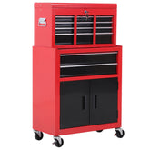 Kozy Tool Chest, Metal Tool Cabinet on Wheels with 6 Drawers, Pegboard, Top Chest and Roller Cabinet Combo, 61.6 x 33 x 108cm, Red and Black