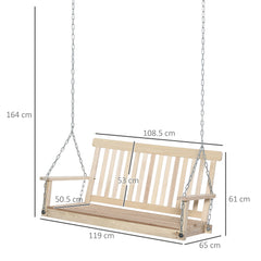 Kozy Outdoor Wooden Swing Bench 2-Seater Porch Swing Chair Hanging Hammock Garden Furniture, Natural