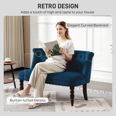 Kozy - Velvet 2 Seater Sofa, Button Tufted Wingback Loveseat with Rubber Wood Legs for Living Room, Bedroom, Dark Blue