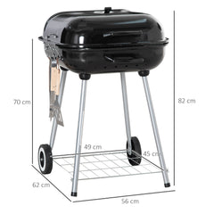 Kozy Portable BBQ Charcoal Grill with 2 Wheels and Cooking Utensils, Smoker Grill with Lid for Outdoor Barbecues, Camping, Picnic, Courtyard