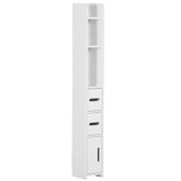 Kozy Modern Bathroom Storage Cabinet, Freestanding Tall Bathroom Cabinet with Open Shelves and 3 Cupboards with Door, for Bedroom Hallway, White