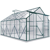 Kozy 8 x 12ft Aluminium Greenhouse Polycarbonate Walk-in Garden Greenhouse Kit with Adjustable Roof Vent, Double Sliding Door, Rain Gutter and Foundation, Clear