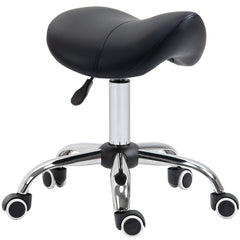 Kozy Cosmetic Stool 360° Rotate Height Adjustable Salon Massage Spa Chair Hydraulic Rolling Faux Leather Saddle Stool Mobility, Black
