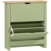 Kozy - Slim Shoe Cabinet, Narrow Shoe Cupboard with 2 Flip Drawers, Adjustable Shelves for 12 Pairs of Shoes, Green