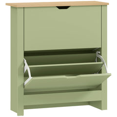 Kozy - Slim Shoe Cabinet, Narrow Shoe Cupboard with 2 Flip Drawers, Adjustable Shelves for 12 Pairs of Shoes, Green