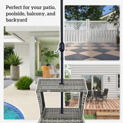 Kozy Outdoor Patio Rattan Wicker Coffee Table Bistro Side Table w/ Umbrella Hole and Storage Space, Grey