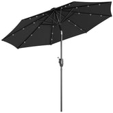 Outsunny Waterproof Garden Parasol with Solar LED Lights, Tilt Sun Umbrella, Outdoor Patio Shade, 24 LED, Hand Crank, 8 Ribs, 2.7m, Black | Aosom UK