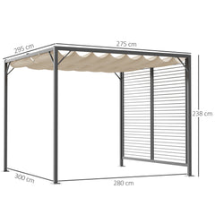 Kozy 3 x 2.8m Metal Pergola, with Retractable Fabric Roof - Beige