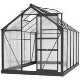 Kozy 6 x 10ft Polycarbonate Greenhouse, Large Walk-In Green House with Slide Door and Window, Garden Plants Grow House with Aluminium Frame and Foundation, Grey