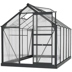 Kozy 6 x 10ft Polycarbonate Greenhouse, Large Walk-In Green House with Slide Door and Window, Garden Plants Grow House with Aluminium Frame and Foundation, Grey