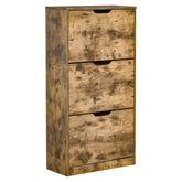 Kozy Industrial Shoe Cabinet with 3 Flip Drawers, Narrow Shoe Storage Cabinet for 18 Pairs, Freestanding Slim Shoe Storage Organiser for Entryway, Hallway, Rustic Brown