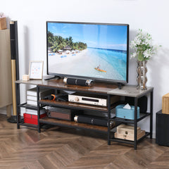 Kozy TV Unit Cabinet for TVs up to 60 Inches, Industrial TV Stand with Storage Shelves for Living Room, Brown and Grey