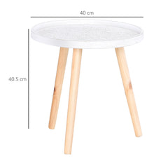 HOMCOM Carved Elegance: Set of 2 Floral Coffee Tables with Tray Top, Wooden Legs, Modern Round Side Tables, White | Aosom UK