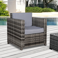 Kozy Rattan Garden Armchair 10cm Cushion Outdoor Single Chair with Steel Frame, Grey
