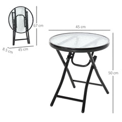 Kozy Foldable Garden Table, Round Folding Table with Glass Tabletop and Safety Buckle for Patio, Garden, Outdoor, Indoor, Black