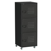 Kozy Rolling Storage Cabinet 3-Tier Mobile File Cabinet with Wheels & Metal Doors for Home Office, Living Room, Black