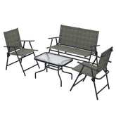 Outsunny Breathable Mesh Patio Set: Foldable Armchairs, Loveseat & Glass Table, Earthy Brown | Aosom UK
