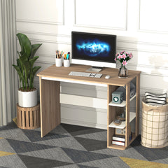 Kozy Computer Desk, Writing Desk with 3-Tier Storage Shelf, Work Table for Home Office, Study, Living Room, Oak and White