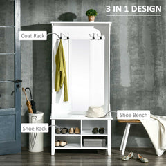 Kozy Hallway Furniture Set Shoe Bench Storage Mirror Cabinet Coat Rack Multiple Cubes Hangers Organiser Shelves w/ 4 Hooks