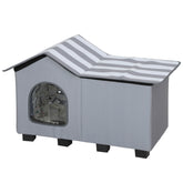 Kozy - Outdoor Cat House, Weatherproof Feral Cat Cave with Elevated Base and Cushion for Winter, Grey