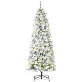 HOMCOM 6 Feet Prelit Artificial Snow Flocked Christmas Tree with Warm White LED Light, Holiday Home Xmas Decoration, Green White